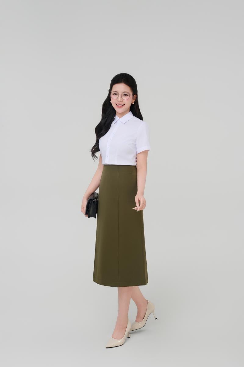  Áo sơ mi nữ công sở màu trắng Merriman mã THFWSS035 