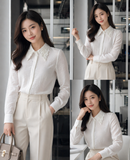  Áo sơ mi nữ dài tay thêu cổ mã THFWSL031 chất liệu mềm nhẹ 
