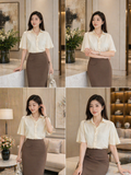  Áo sơ mi nữ ngắn tay cao cấp mã THFWSS033 chất liệu tự nhiên mềm mại 
