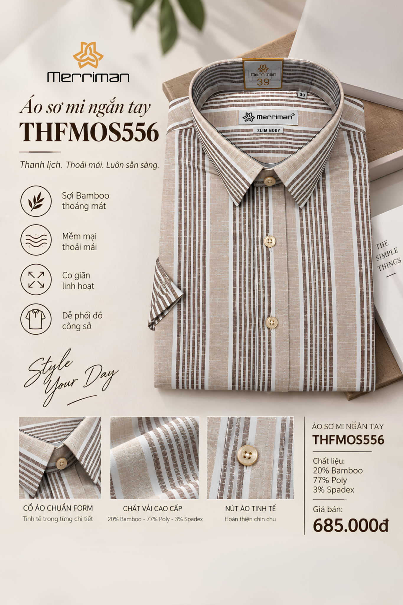  Áo sơ mi kẻ caro nam Merriman form slimfit mã THFMOS556 
