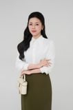  Áo sơ mi nữ cổ nhọn thanh lịch Merrie Ele mã THFWSL038 màu trắng 