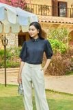  Áo sơ mi nữ cổ đức tay phồng cao cấp mã THFWSS032 màu navy 