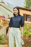  Áo sơ mi nữ cổ đức tay phồng cao cấp mã THFWSS032 màu navy 