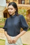  Áo sơ mi nữ cổ đức tay phồng cao cấp mã THFWSS032 màu navy 
