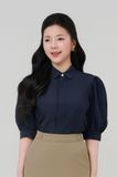  Áo sơ mi nữ cổ đức tay phồng cao cấp mã THFWSS032 màu navy 
