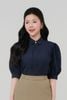  Áo sơ mi nữ cổ đức tay phồng cao cấp mã THFWSS032 màu navy 
