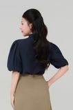  Áo sơ mi nữ cổ đức tay phồng cao cấp mã THFWSS032 màu navy 