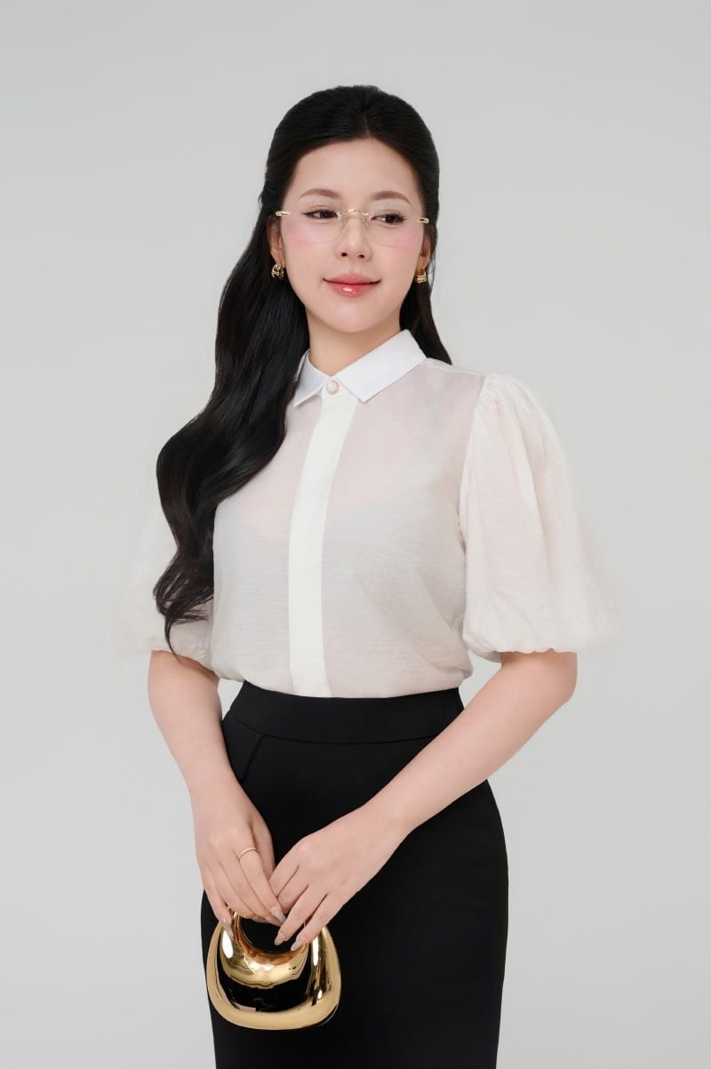 Áo sơ mi nữ cổ đức tay phồng cao cấp mã THFWSS032 màu trắng
