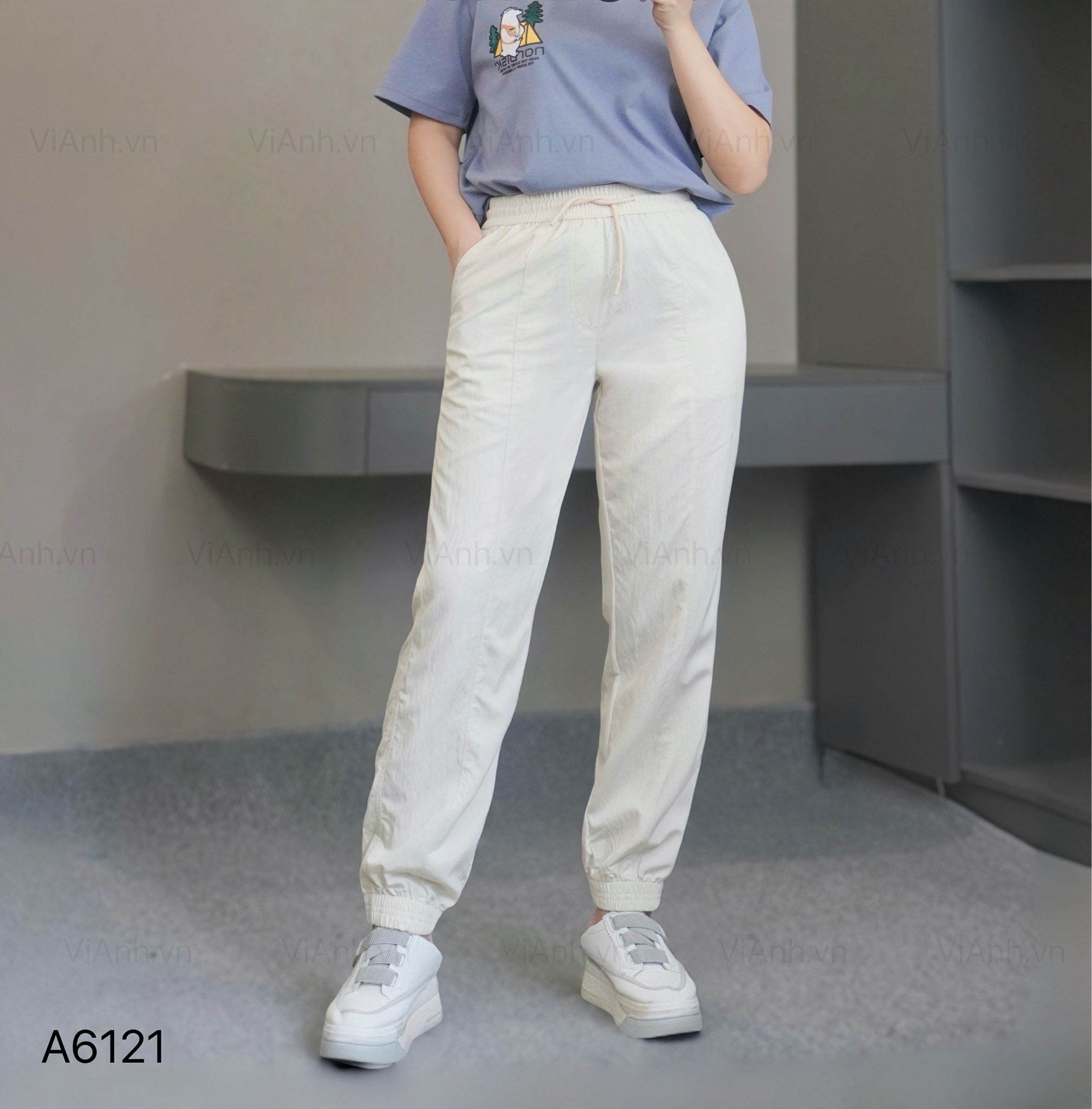 Quần jogger Q21 cạp chun style Hàn A6121 / TRẮNG KEM