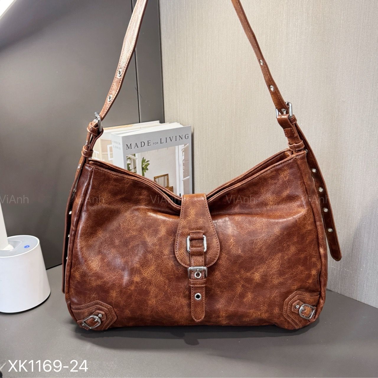 Túi xách X69 xuất Âu phom thang da vân XK1169 / m33 đ38 c28 / NÂU