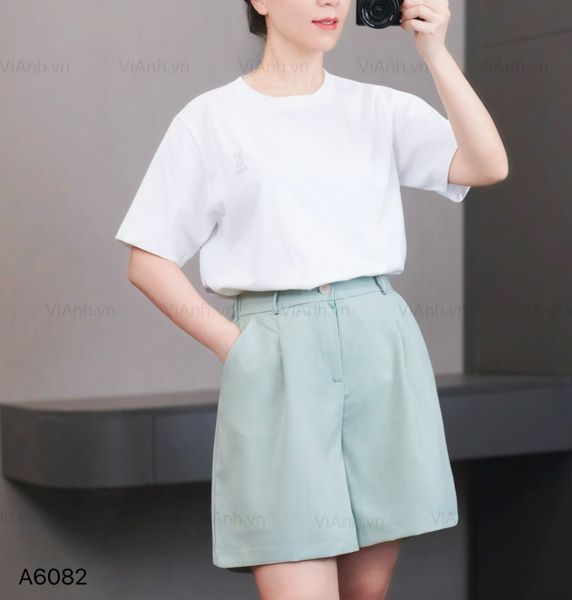 Quần đùi ống rộng xuất Hàn A6082 // XANH BẠC HÀ Q82