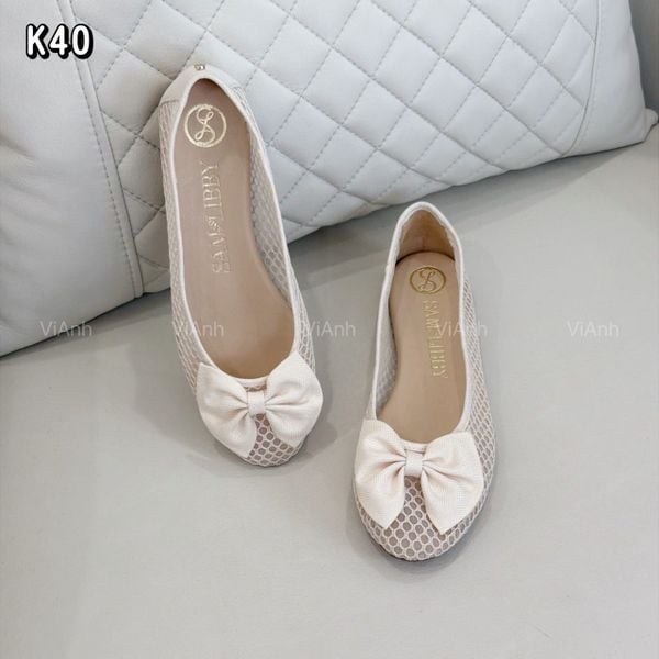 Giày búp bê lưới style Âu Mỹ / KEM