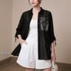 Sơ mi voan tay lửng style Hàn D909 / ĐEN