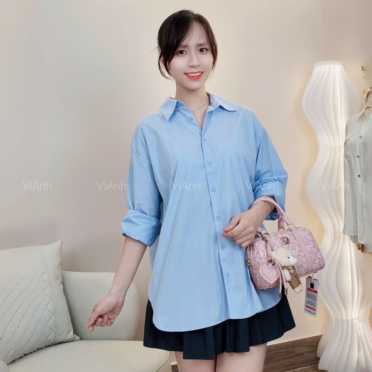 Áo sơ mi dài tay / D421 xanh -  D422 trắng