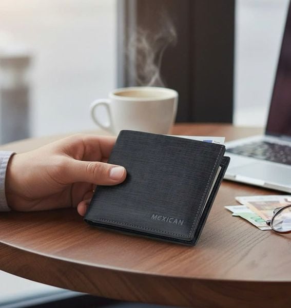 Ví ngắn da thật E529 XÁM