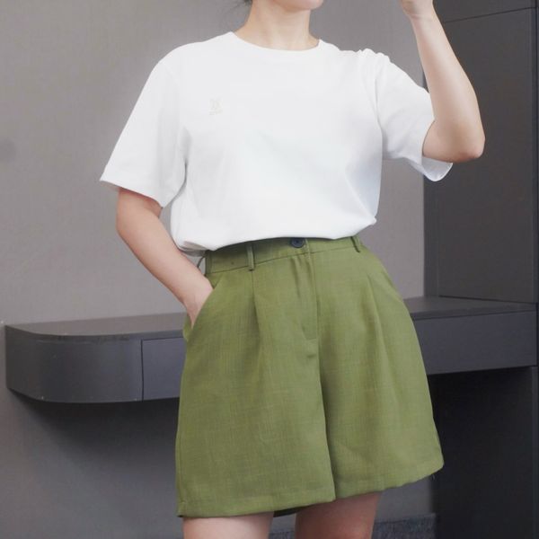 Quần đùi Q85 ống rộng xuất Hàn / Size: S / XANH LÁ
