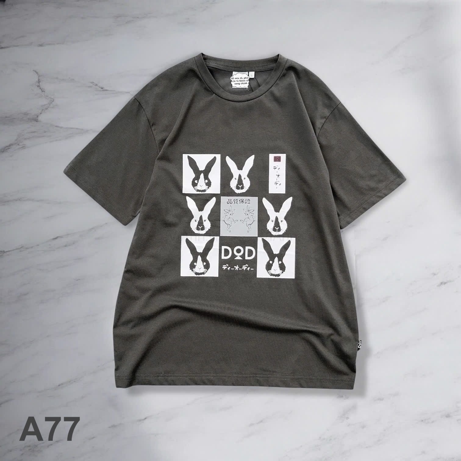 Áo thun phom rộng Style Nhật / Size: L / XÁM ĐEN