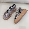Dép da thật đế xuồng ( phom to chốt lùi 1 size) style Âu Mỹ / BẠC
