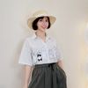 Áo sơ mi in hình gấu sytle Nhật Hàn / Trắng kẻ , Hồng kẻ