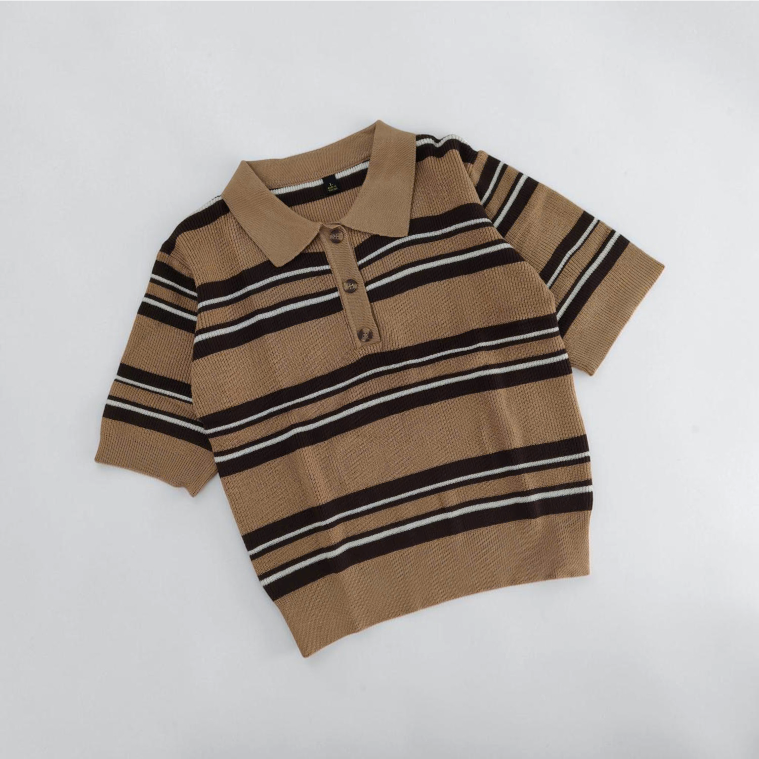 Áo len dệt kim cổ polo Xuất Khẩu H151 / NÂU KẺ TRẮNG