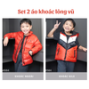 Set 2 áo Bông Lông Vũ ( áo khoác + gile ) Style Hàn ( XANH : V1 / ĐỎ : V2 / GHI : V3 / TÍM : V4)