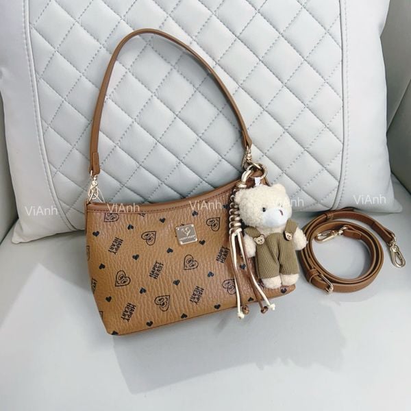 Túi S66B đeo chéo Happy Heart 2 dây, CHR S66-18 / 22 x 15 / NÂU BÒ
