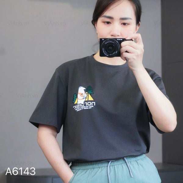 Áo thun A43 phom suông in thêu gấu style Hàn A6143 / GHI