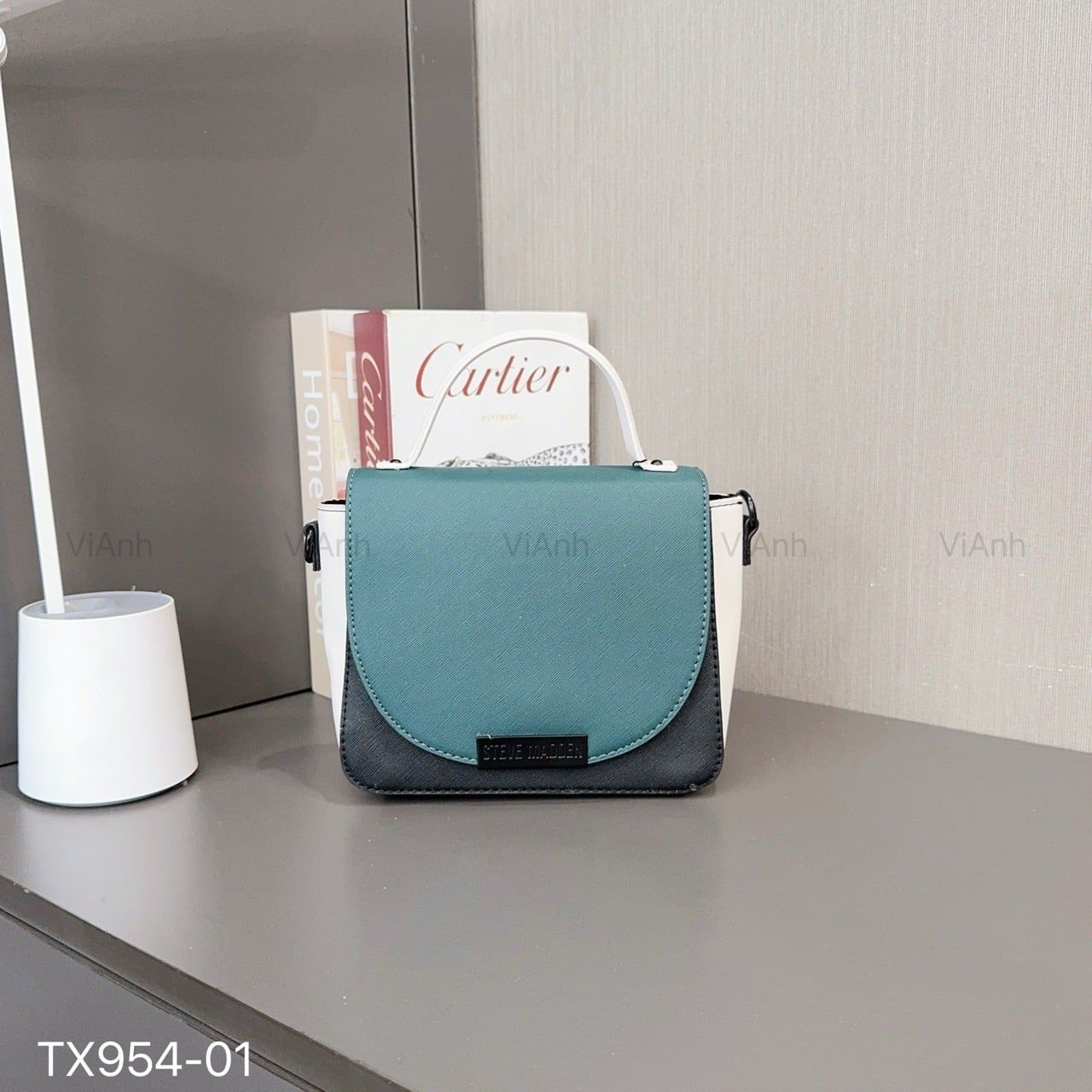 Túi xách TX954 phom cánh dơi dây vải S54 / m22 đ20 c16 / ĐEN PHỐI XANH