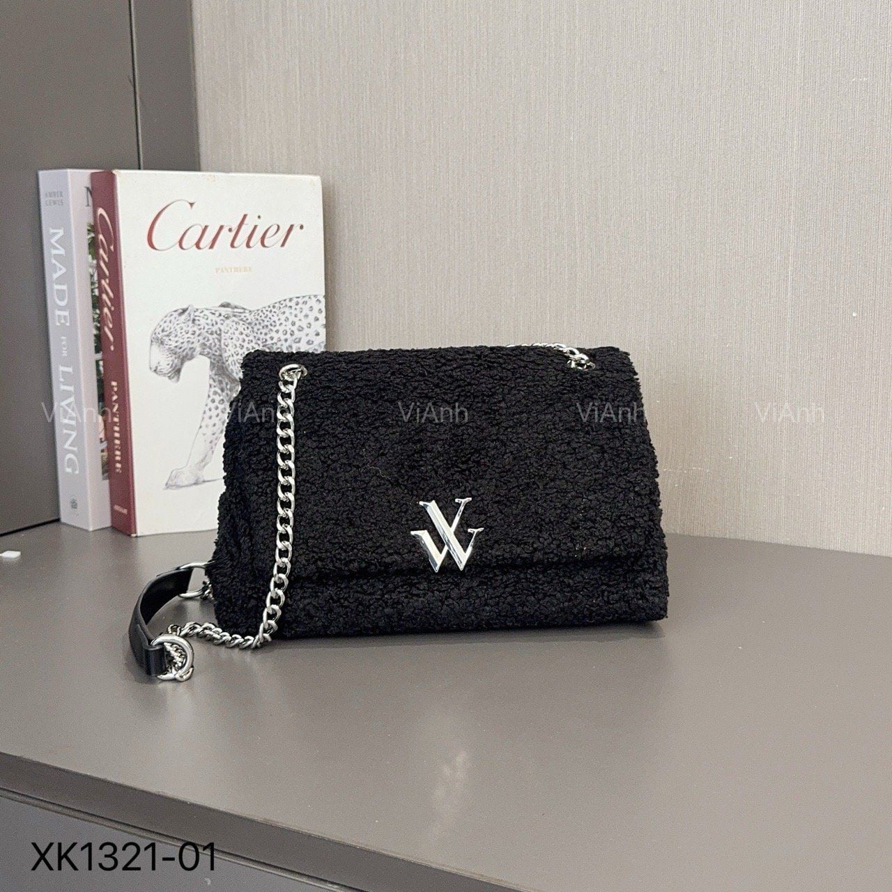 Túi xách V21 style Âu Mỹ chữ nhật bông phối da đeo chéo XK1321 / m22 đ25 c15 / ĐEN