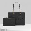 SET Totebag X29 xuất Âu chữ nhật cói thêu chữ khoác vai XK1229 / 35x27 / ĐEN