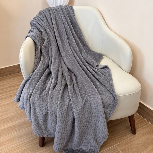 Chăn lông tuyết dệt hoạ tiết style US / Size: 150x180 / XÁM VÂN