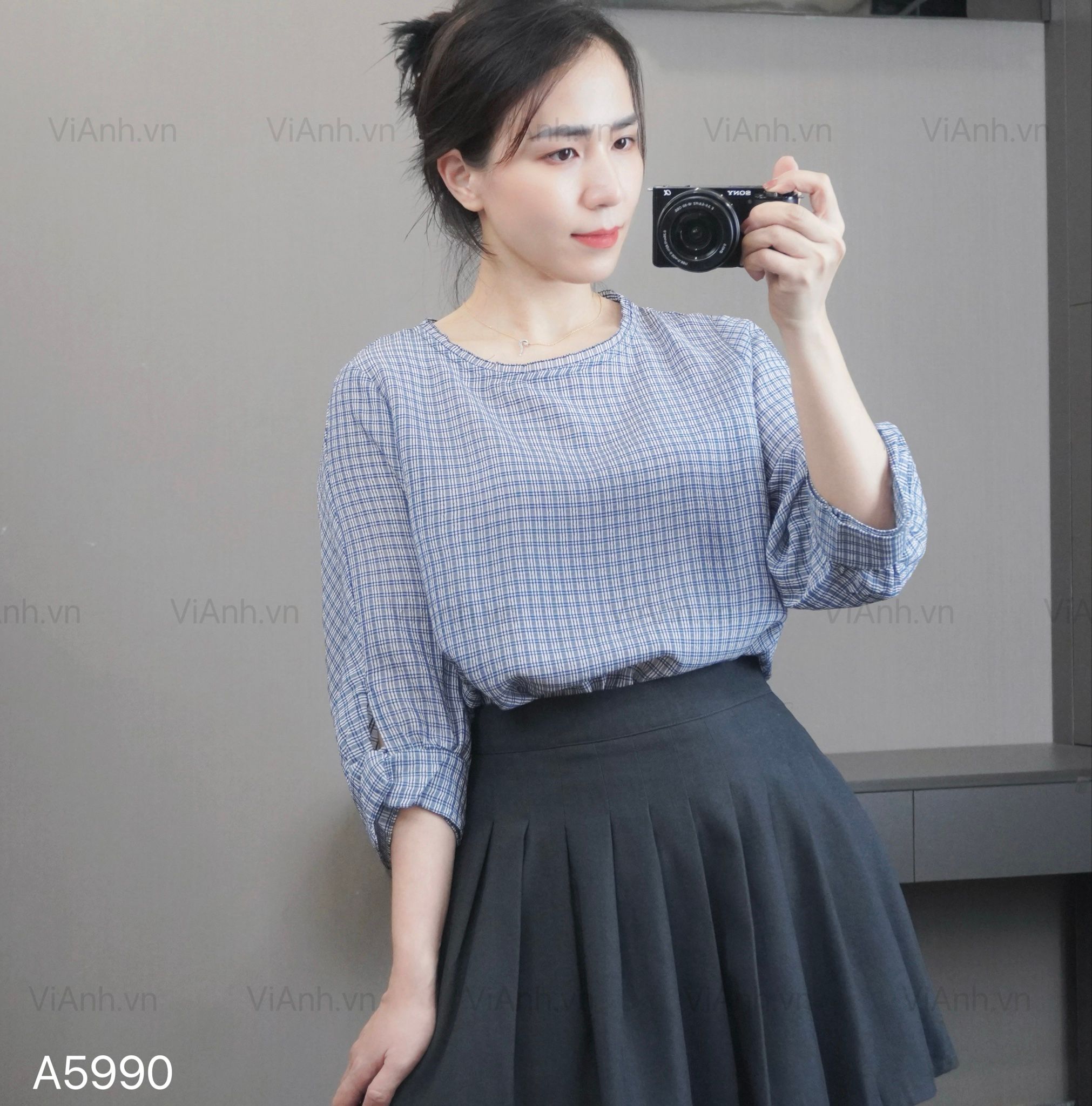 Áo sơ mi nữ A5990 / XANH KẺ A90