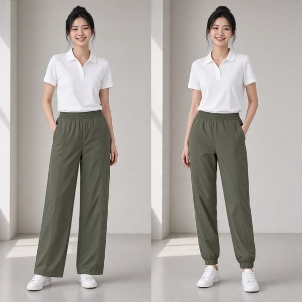 Quần dài gió 2 kiểu suông - bo gấu rút dây style Nhật