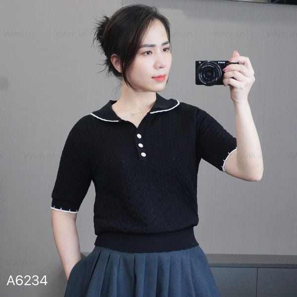 Áo A34 len có cổ style Hàn A6234 / ĐEN