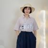 Áo sơ mi in hình gấu sytle Nhật Hàn / Trắng kẻ , Hồng kẻ