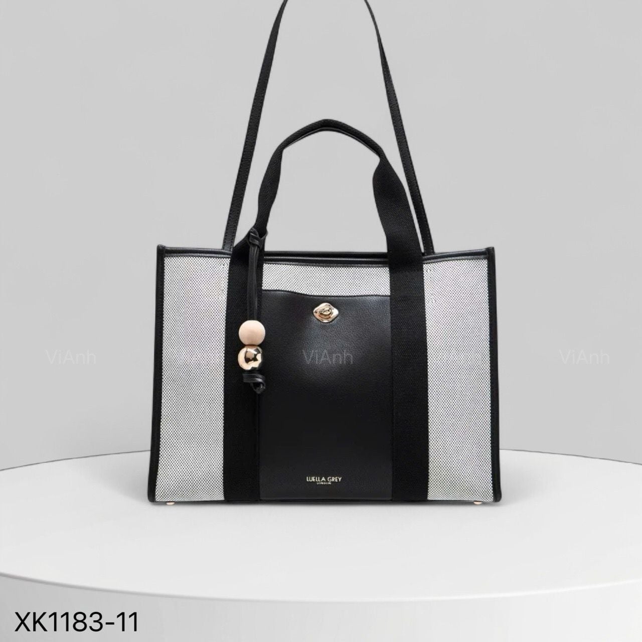 Totebag X83 xuất Âu chữ nhật canvat 2 dây CHR XK1183 / 38x27 / XÁM PHỐI ĐEN
