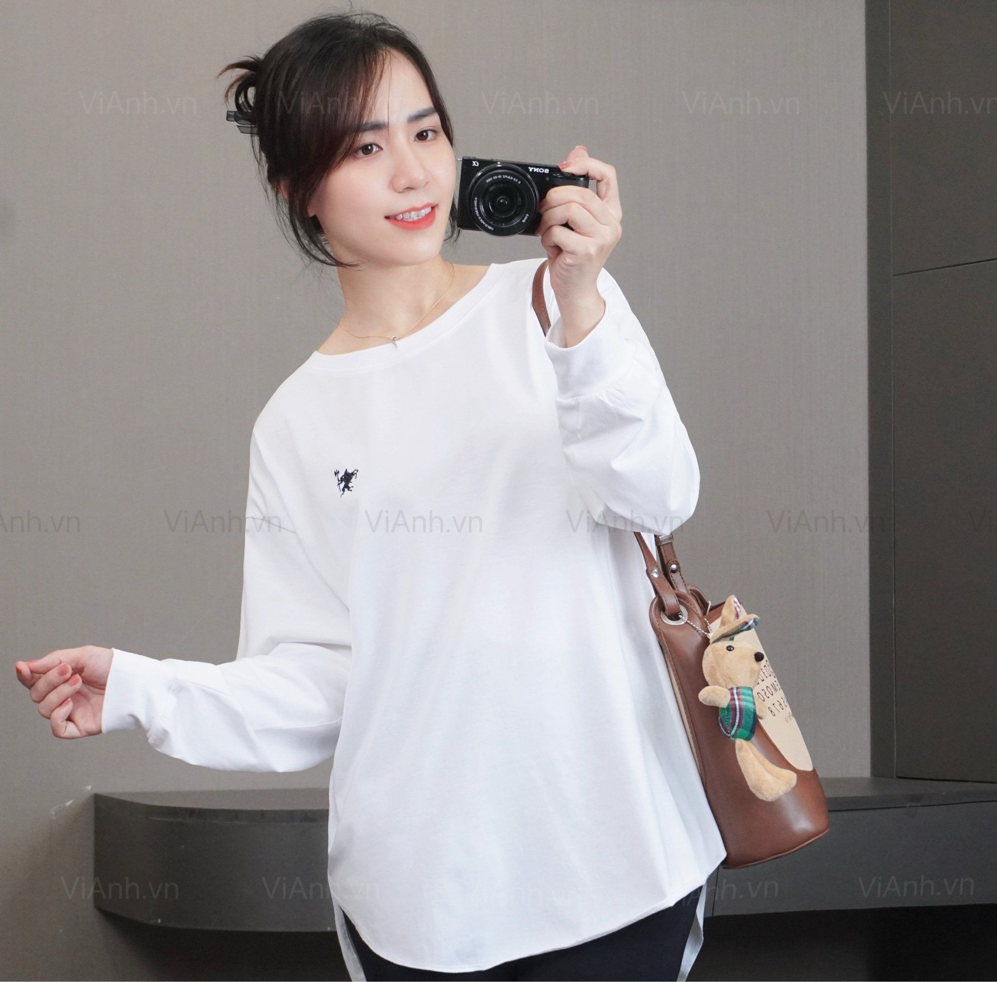 Áo thun A22 phom rộng dài tay style Nhật A6222 / TRẮNG