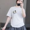 Áo thun A47 phom suông in thêu gấu style Hàn A6147 / XÁM BE
