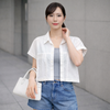 Áo sơ mi dáng lửng style Hàn / E50 xanh kẻ , E51 trắng , E52 xanh lá