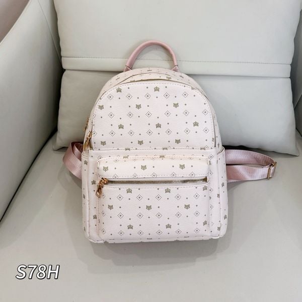 Balo S78 nhiều ngăn F hoạ tiết cáo / 27x30 / HỒNG - NÂU