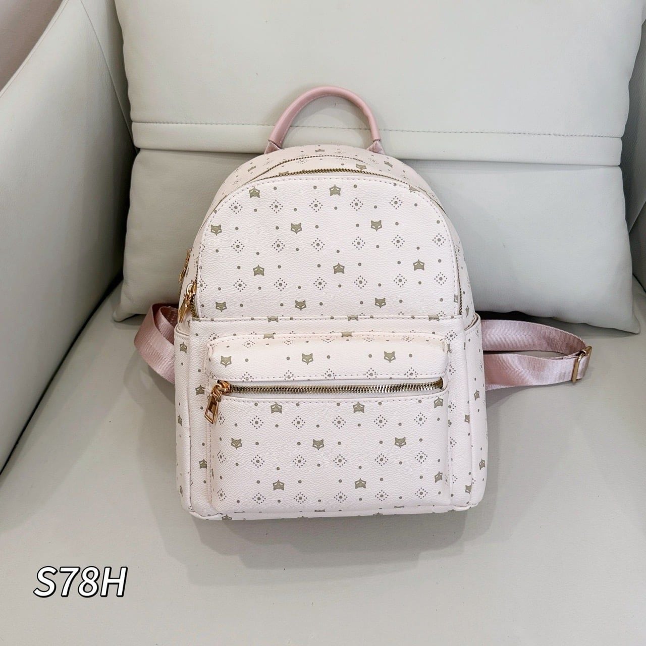 Balo S78 nhiều ngăn F hoạ tiết cáo / 27x30 / HỒNG - NÂU