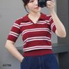 Áo H383 len ngắn tay có cổ A5796 / ĐỎ KẺ TRẮNG