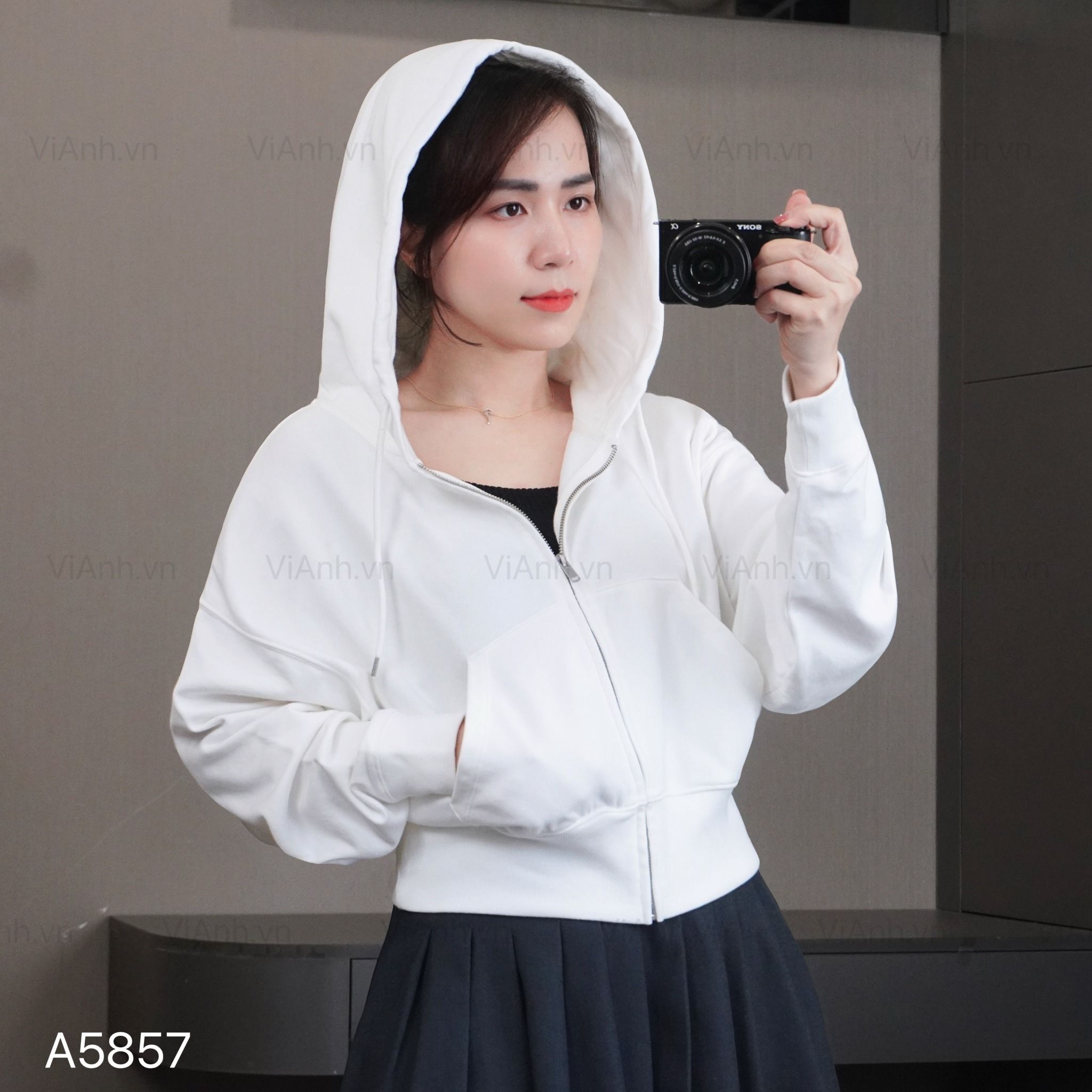 Áo khoác A7 hoodie nỉ da cá G/A / TRẮNG