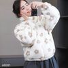 Áo khoác lông K1 cao cổ bo gấu style Hàn A6001 / TRẮNG HOA NÂU
