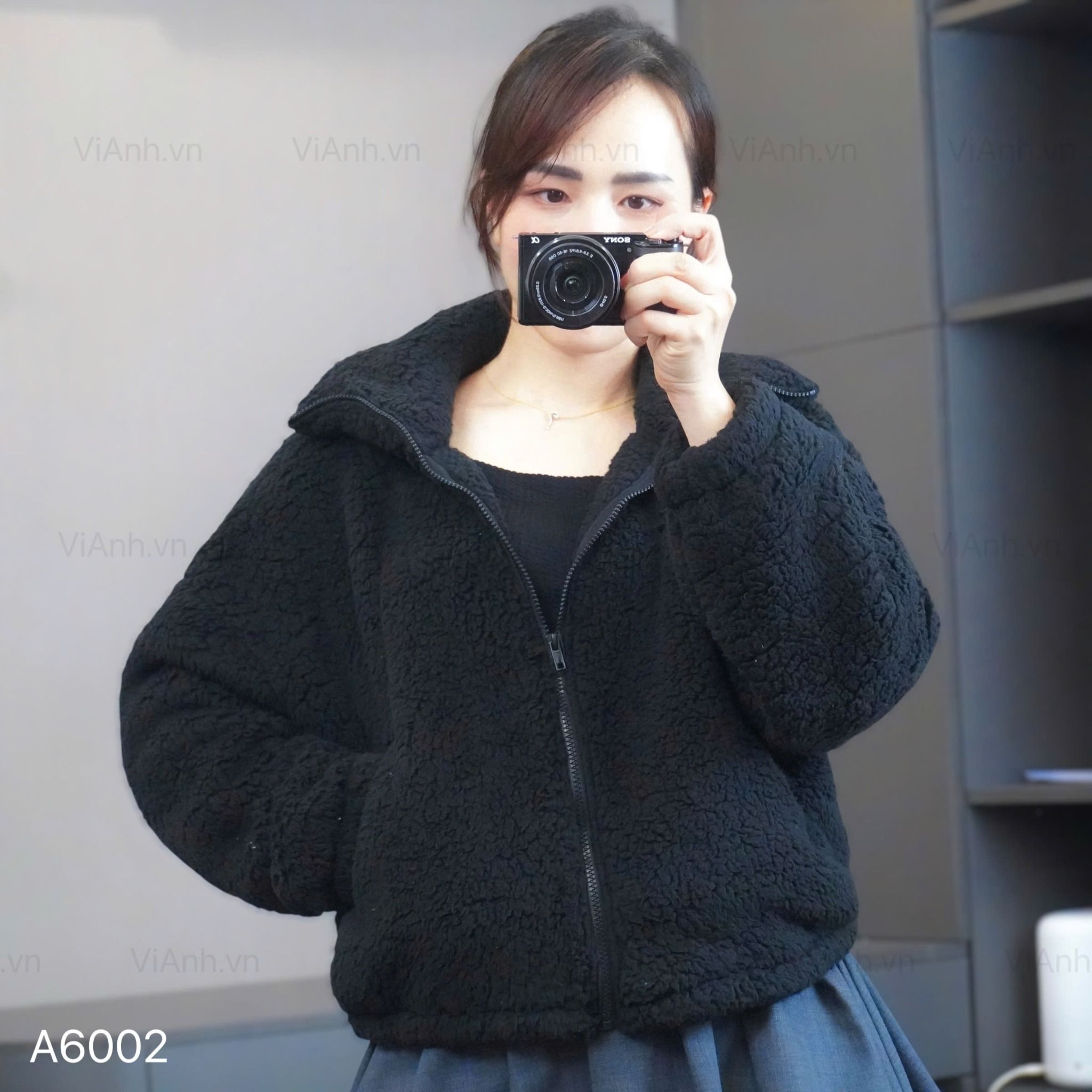 Áo khoác lông K2 cao cổ style Hàn A6002 / ĐEN