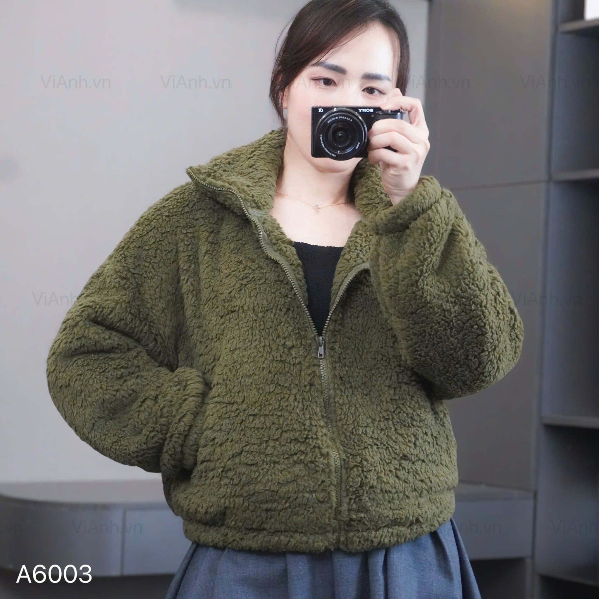 Áo khoác lông K3 cao cổ style Hàn A6003 / XANH