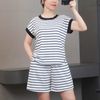Bộ đùi thun gân xuất dư A6012 / TRẮNG KẺ B12