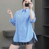 Áo sơmi A31 xẻ tà xuất Hàn A6031 / FreeSize / XANH ĐẬM