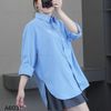 Áo sơmi A31 xẻ tà xuất Hàn A6031 / FreeSize / XANH ĐẬM