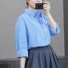 Áo sơmi A31 xẻ tà xuất Hàn A6031 / FreeSize / XANH ĐẬM